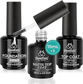 Beetles Gel Polish Base & Top Coat Set - 3pcs, 15ml Base Gel, No Wipe Top Coat, Matte & Shine Finish, Long Lasting Soak Off, LED Nail Lamp