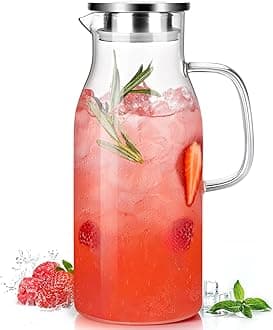 LUNA&MANTHA Glass Pitcher, 2 Liter 68oz Water Pitcher with Lid and Spout, Large Ice Tea Jug for Fridge, Thick Drink Jug with Handle for Juice, Coffee, Borosilicate Glass Carafe Hot/Cold Beverage