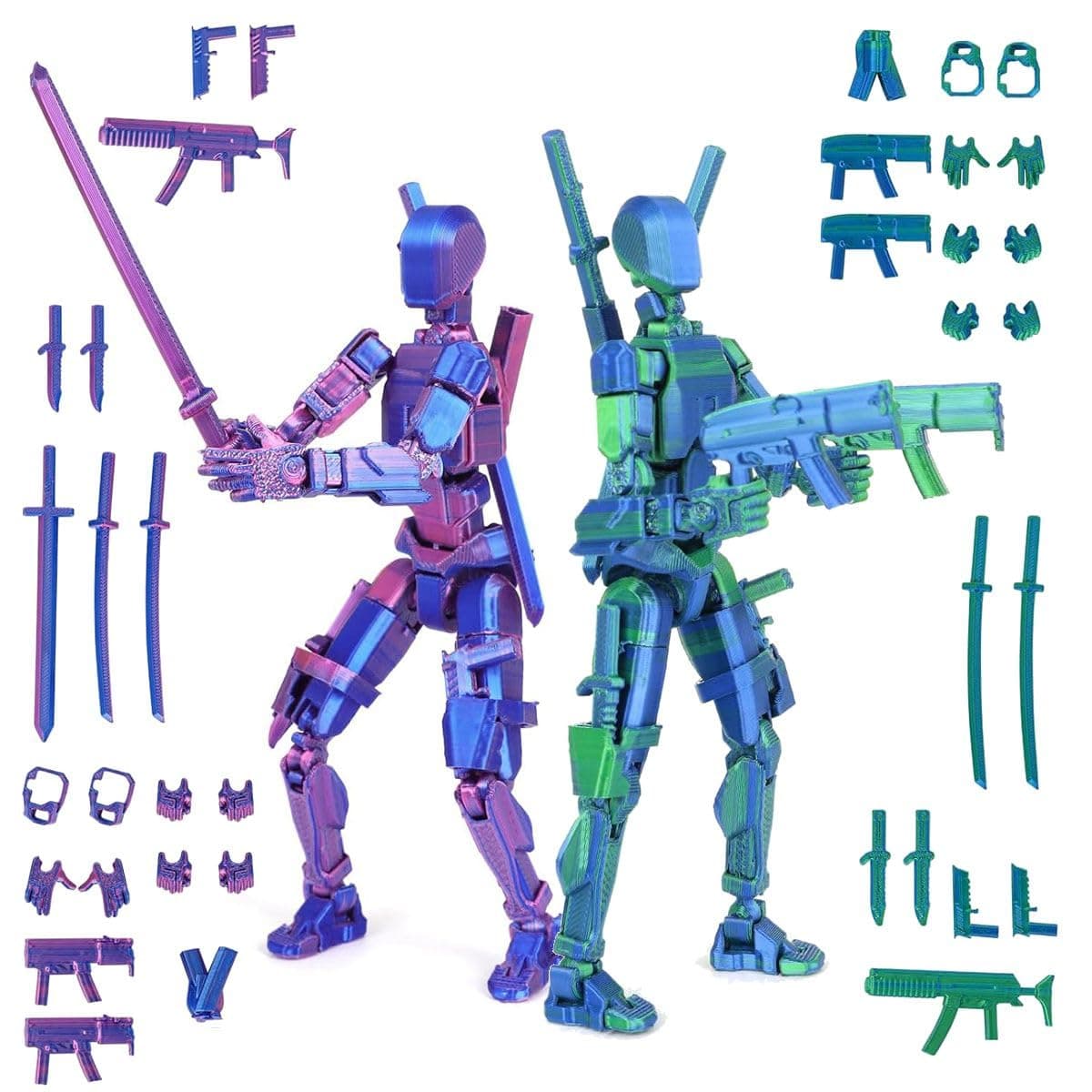 T13 3D Action Figure Set (Assembly Completed), 3D Printed Multi-Jointed, Titan 13 Action Figures, Multi-Articular Lucky Mobile Robot Nova T-13,Desktop Decorations for Game Lovers Toys (Purple/Green)