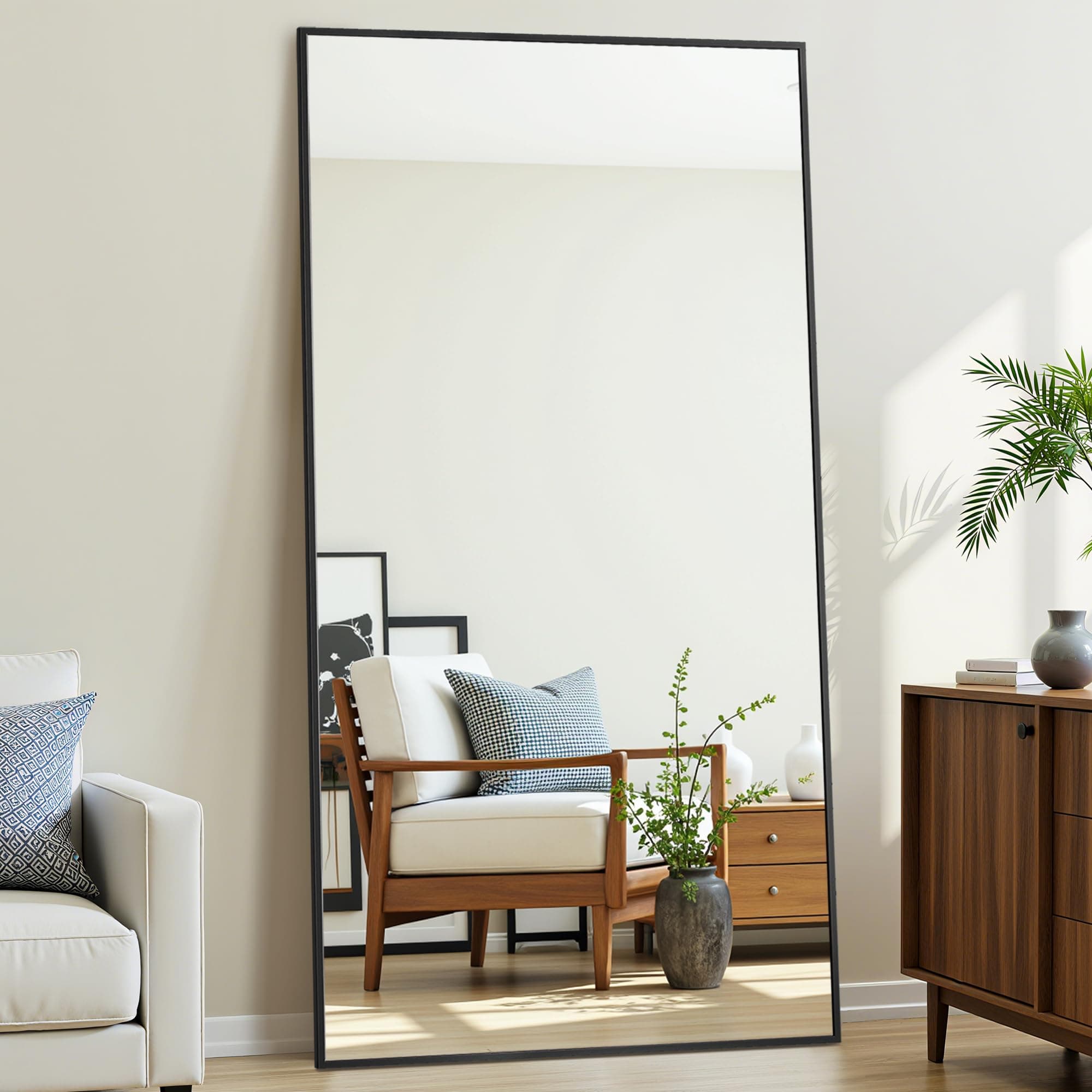 Antok Mirror Full Length, 71"x28" Big Floor Mirror, Oversized Full Body Mirrors with Stand for Bedroom, Living Room Cloakroom, Black, Rect Corner Style