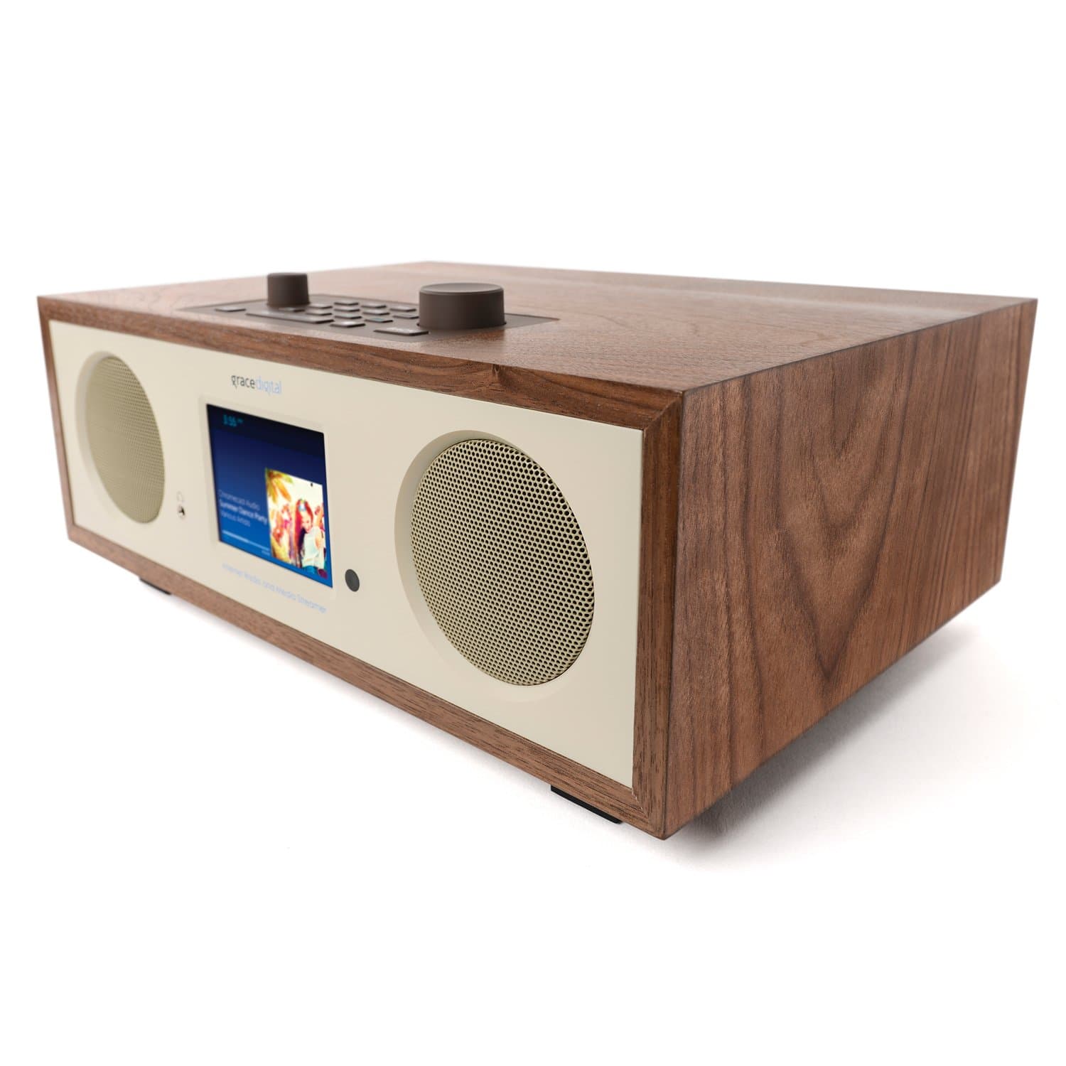 Grace Digital Encore+ Wireless Stereo Smart Speaker & Internet Radio with Wi-Fi + Bluetooth & 3.5" Color Display Walnut (GDI-WHA7505)