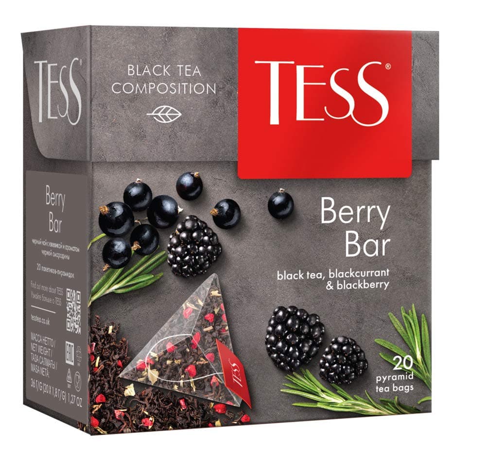Black Tea TESS Berry Bar Raspberry and Rhubarb Beverages Grocery Gourmet Food 20 pyramids