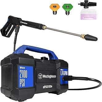 Westinghouse ePX3100v Electric Pressure Washer, 2100 Max PSI 1.76 Max GPM, Built-in Carry Handle, Detachable Foam Cannon, Pro-Style Steel Wand, 3-Nozzle Set, for Cars/Fences/Driveways/Home/Patios