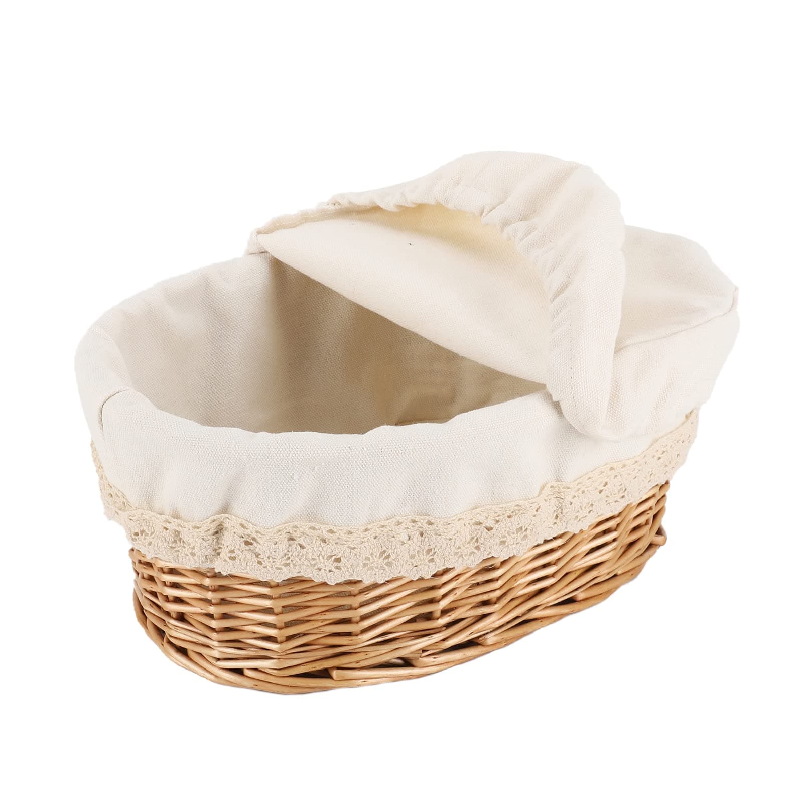 Round Bread Basket Serving Woven Bread Baskets Wicker Basket Sourdough Proofing Basket with Removable Liner and Cover (Wicker)