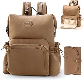 miss fong Diaper Bag Backpack - Baby Diaper Bag Neoprene Bag Large Capacity Neoprene Backpack with Diaper Changing Pad Pañaleras Para Bebe Baby Bag with 12 Pockets for Mom & Dad -Brown