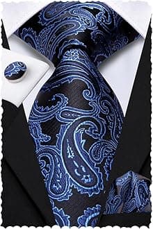 Paisley Floral Ties Set for Men Silk Mens Stripes Necktie Pocket Square Cufflinks Set Formal Business