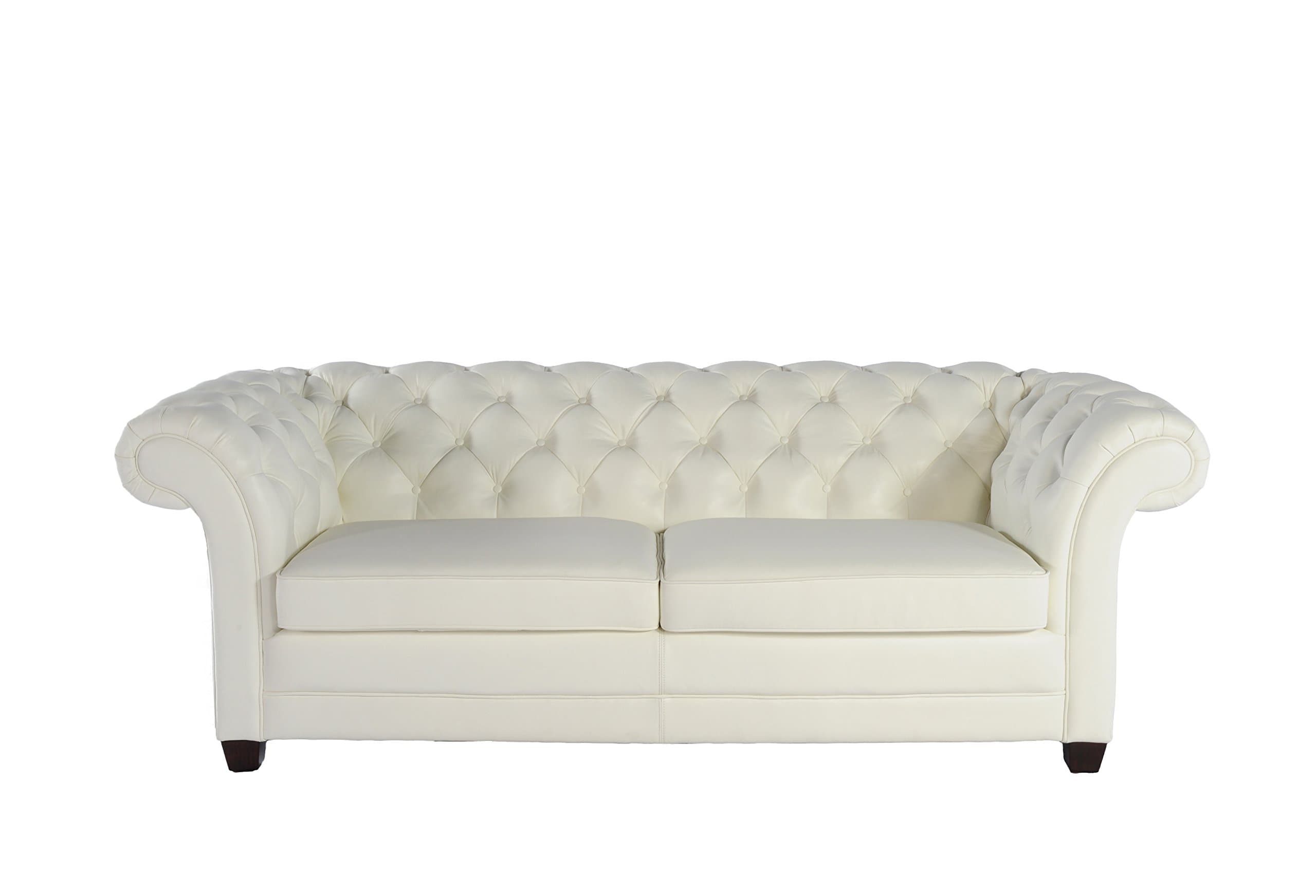 Lazzaro Leather White Top Grain Leather Chesterfield Sofa 1042