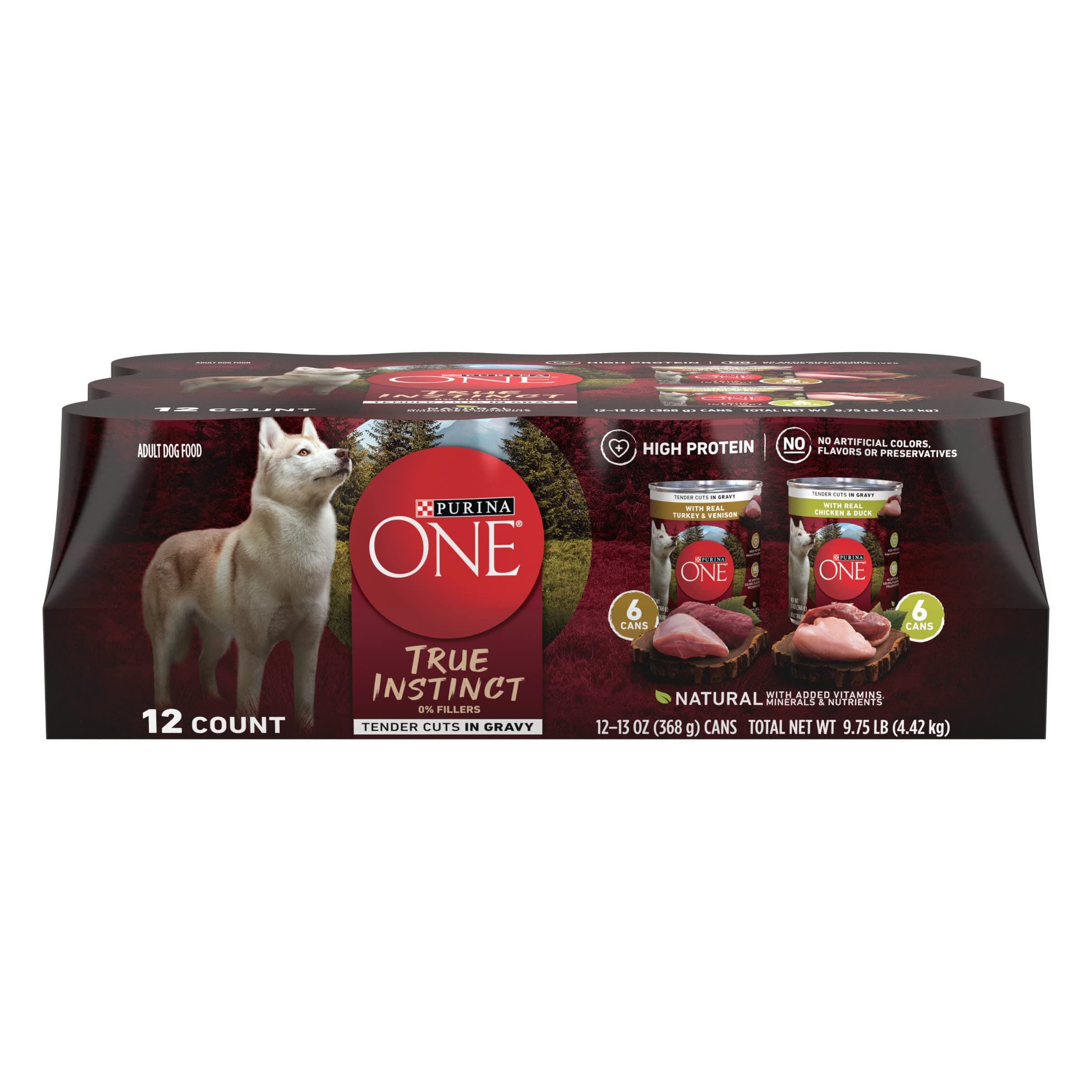 True Instinct Tender Cuts in Gravy With Real Turkey and Venison, and With Real Chicken and Duck High Protein Wet Dog Food Variety Pack - (Pack of 12) 13 oz. Cans