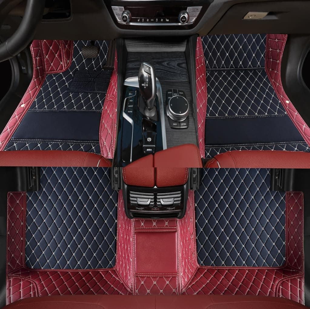 Custom Personalized Floor Mats for Cars,Luxury Full Coverage All Weather Car Floor Mats,Anti-Slip Leather Car Mat Set ,Custom Floor Mats for 99% of Cars, Trucks & SUVs (3D Wine red and Black)