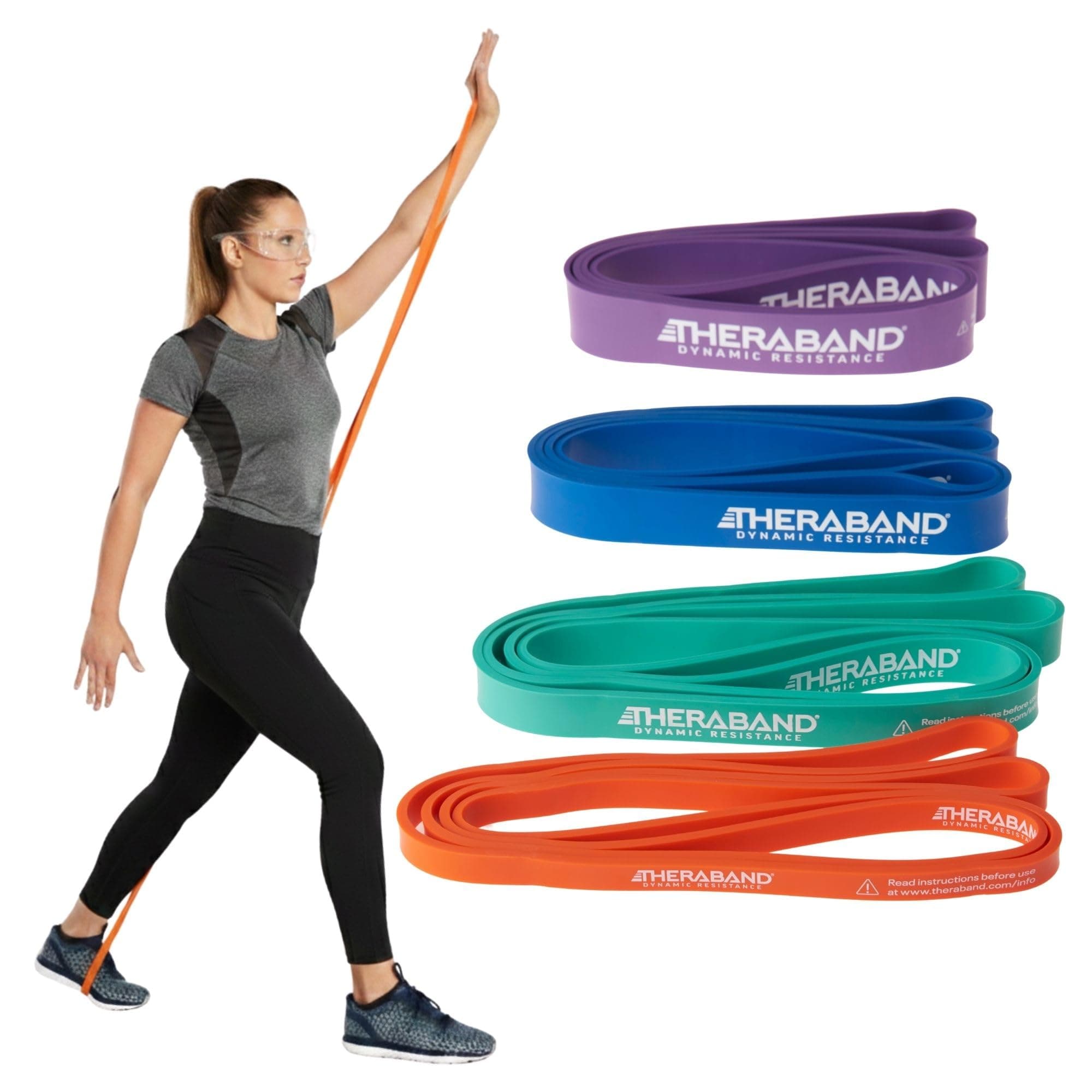 THERABAND High Resistance Bands, Set of 4 Elastic Super Bands for Improving Flexibility, Injury Rehab, & Full Body Workouts, Heavy Duty Stretch Bands for Exercise, Light, Medium, Heavy, X-Heavy Bands