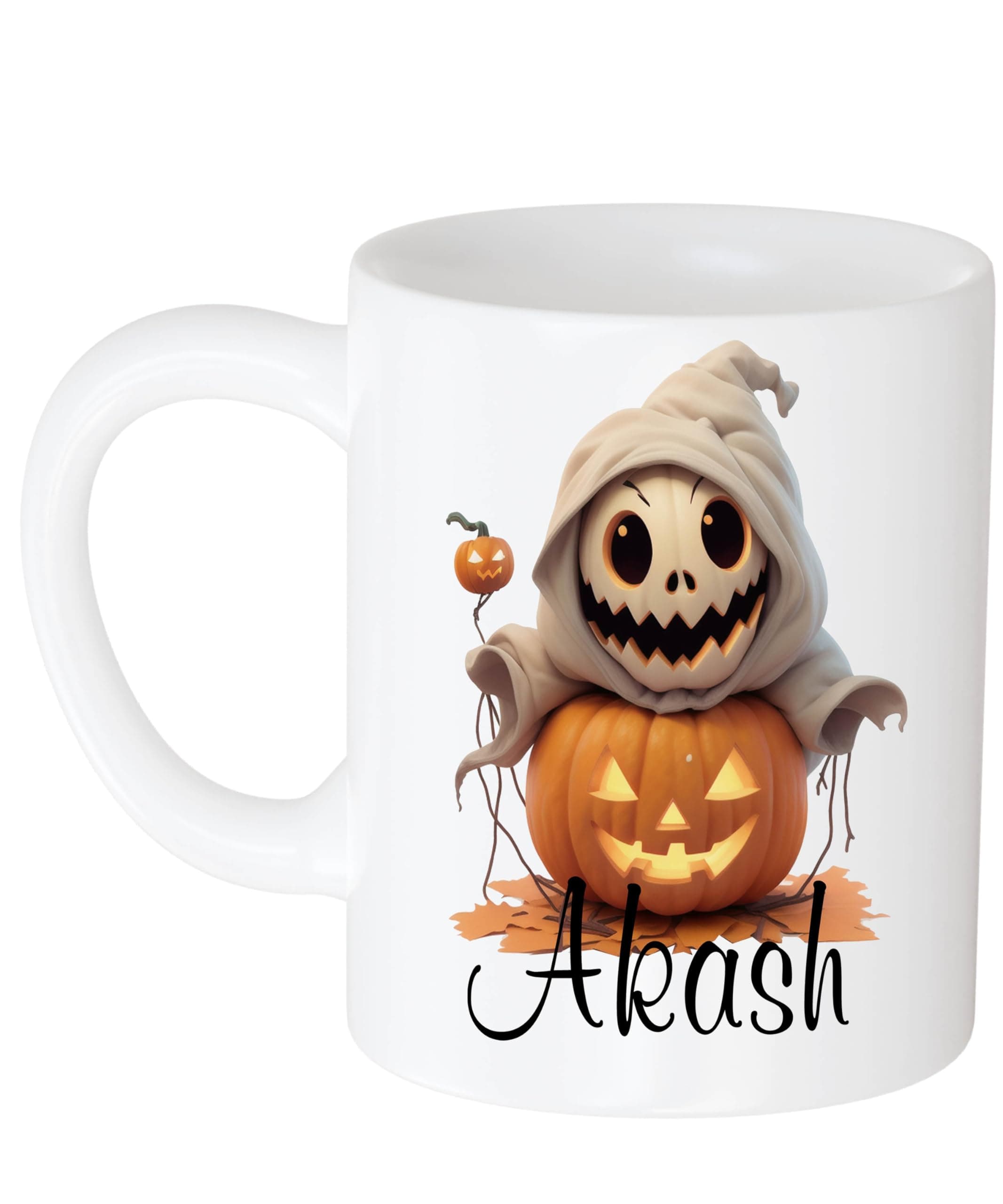 Name Akash Custom Ghost Pumkin Orange Tea Halloween Cup, Scary Cup Halloween, Party Gift, Occult-inspired Design, Ceramic Large Happyween Cup 944178