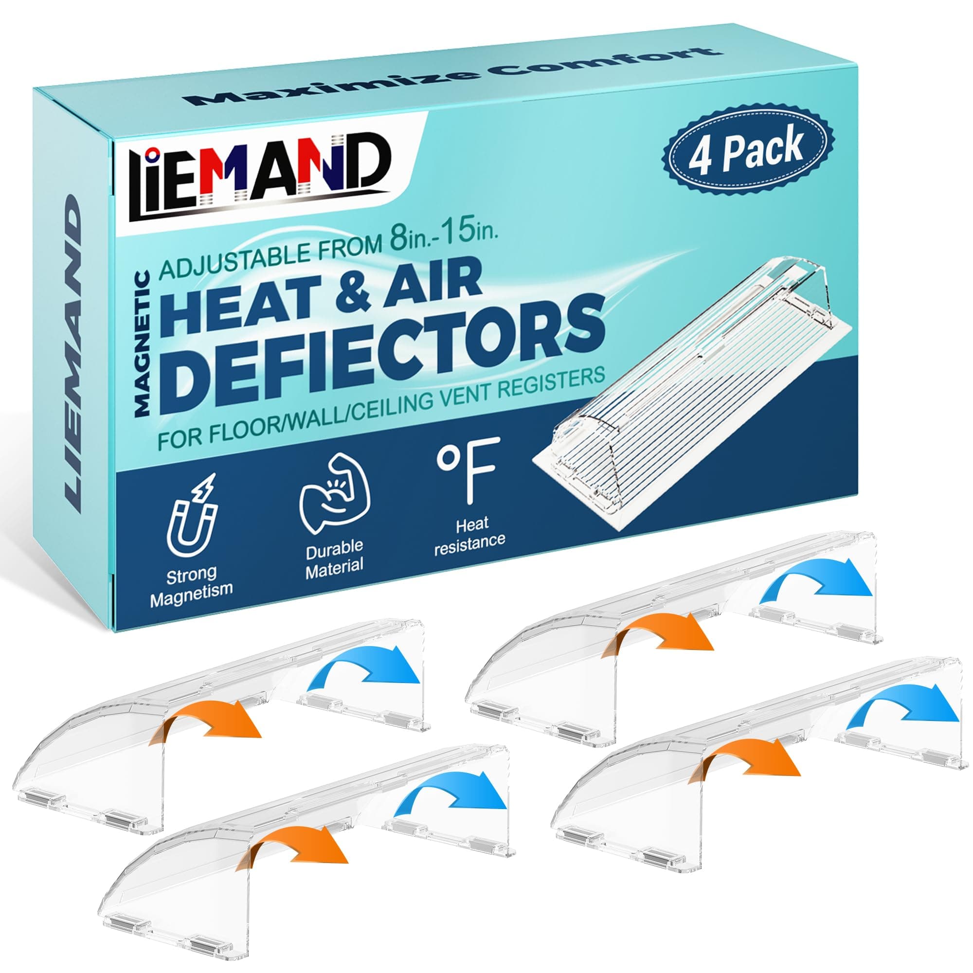Heat&Air Vent Deflector,Adjustable Between 8’’ to 15’’,Heat Resistant Magnetic Floor Vent deflectors/ac Vent Deflector/Ceiling Vent deflector-4PACK