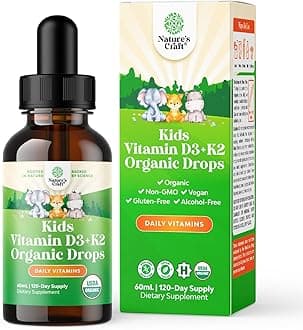 Liquid Vitamin D3 Drops for Kids - Organic Vitamin D for Kids and Babies with Vitamin K2 - Vegan Vitamin D3 K2 Kids Vitamins for Immune Support - Liquid Vitamin D Drops for Infants Toddlers and Kids