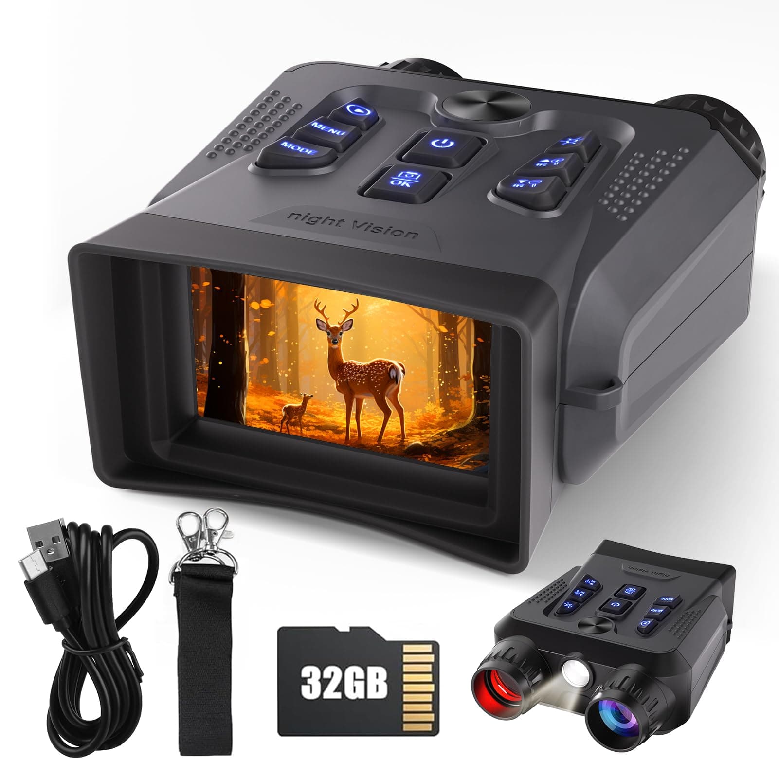 Night Vision Glasses, 4K Night Vision Binoculars for Adults, High Power 3 Inch HD Night Vision Camera, Infrared Glasses for Camping Outdoor with TF Card