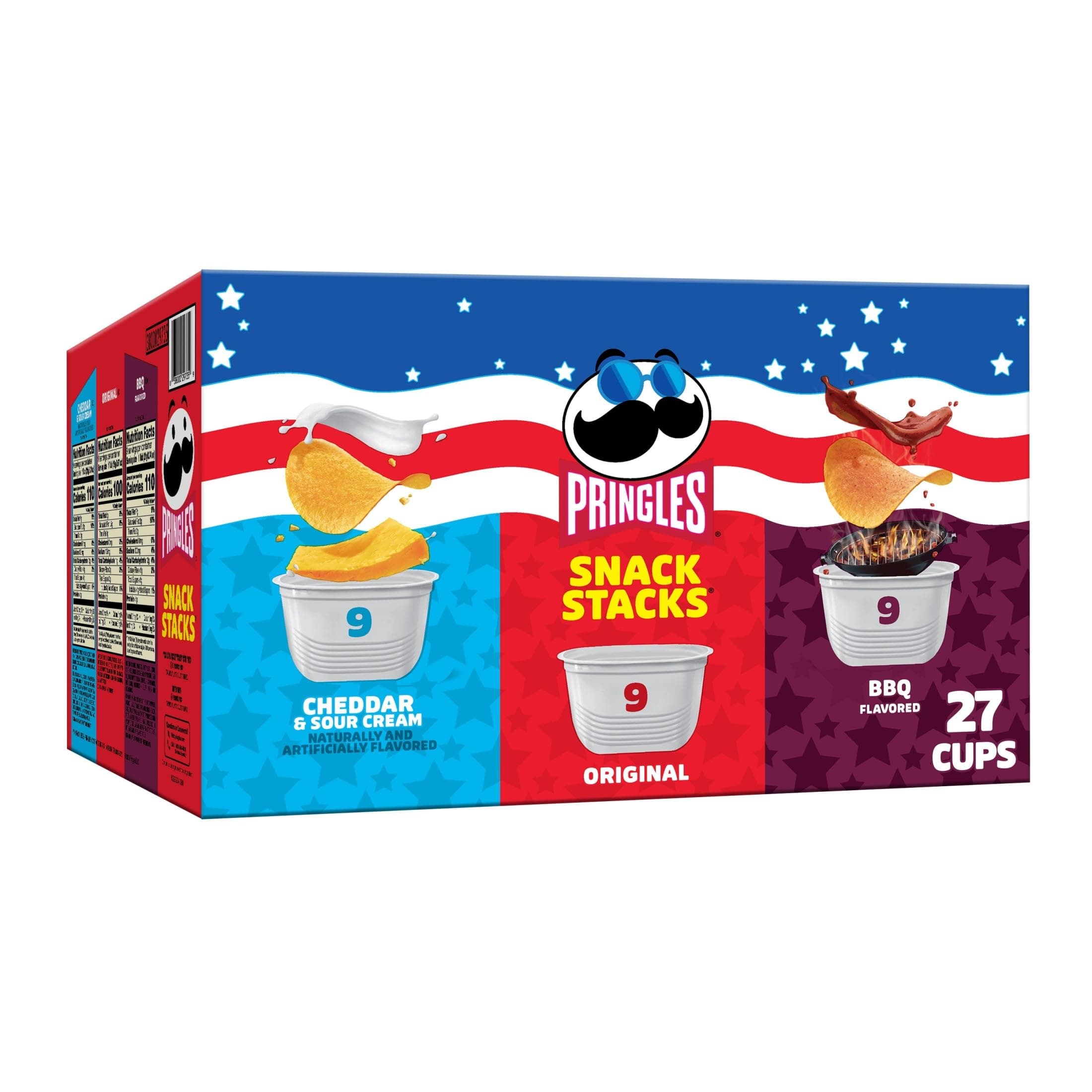 Pringles Potato Crisps Chips, Lunch Snacks, On-the-Go, Snack Stacks, Variety Pack, 19.36oz Box (27 Cups)