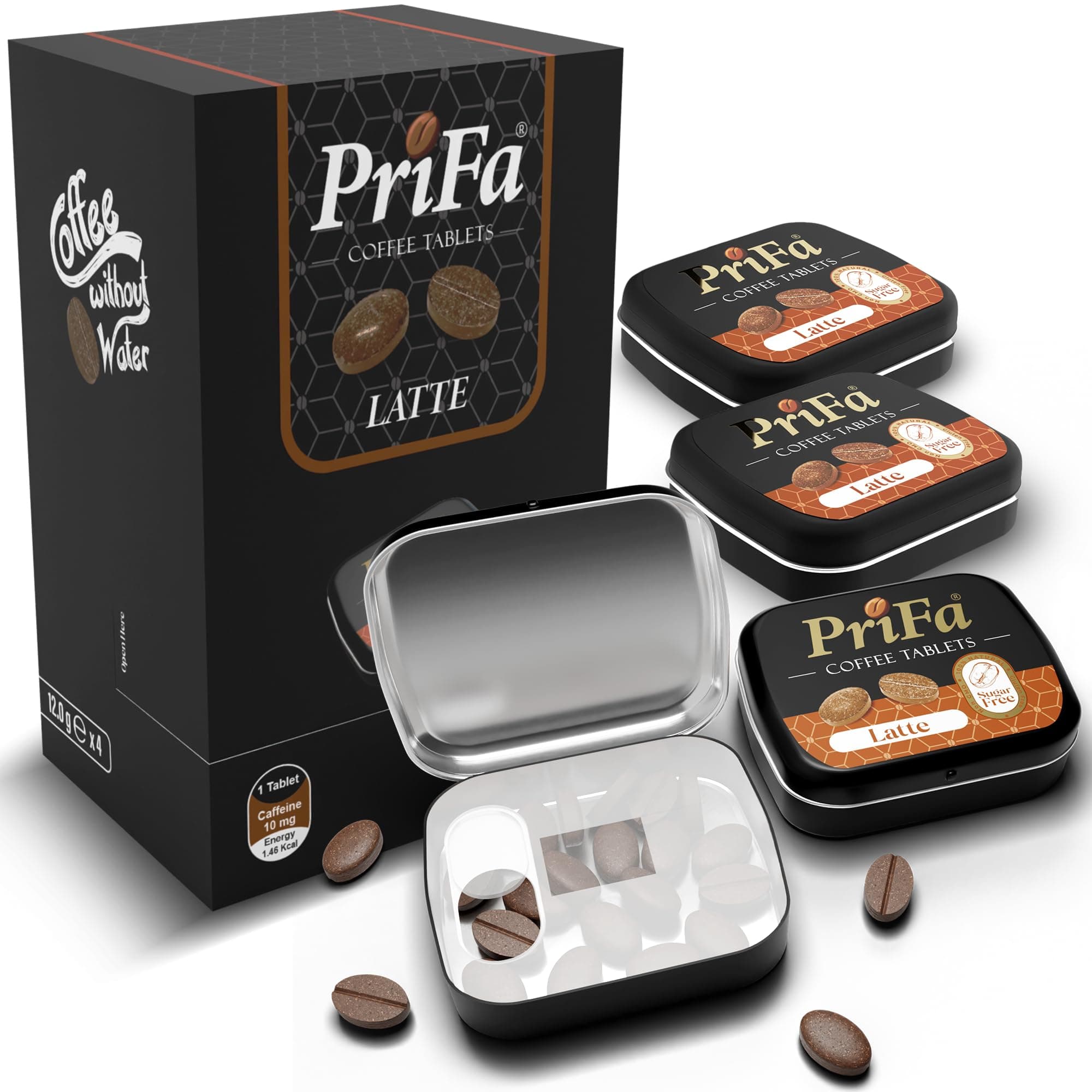 PriFa Coffee Tablets, Latte Pocket Coffee - Unsweetened Real Coffee Absorbable Lozenge Coffee Candy - Natural Sugar Free Instant Energy Pouches, Caffeine Mints for Keto (Latte, 4 Packs)