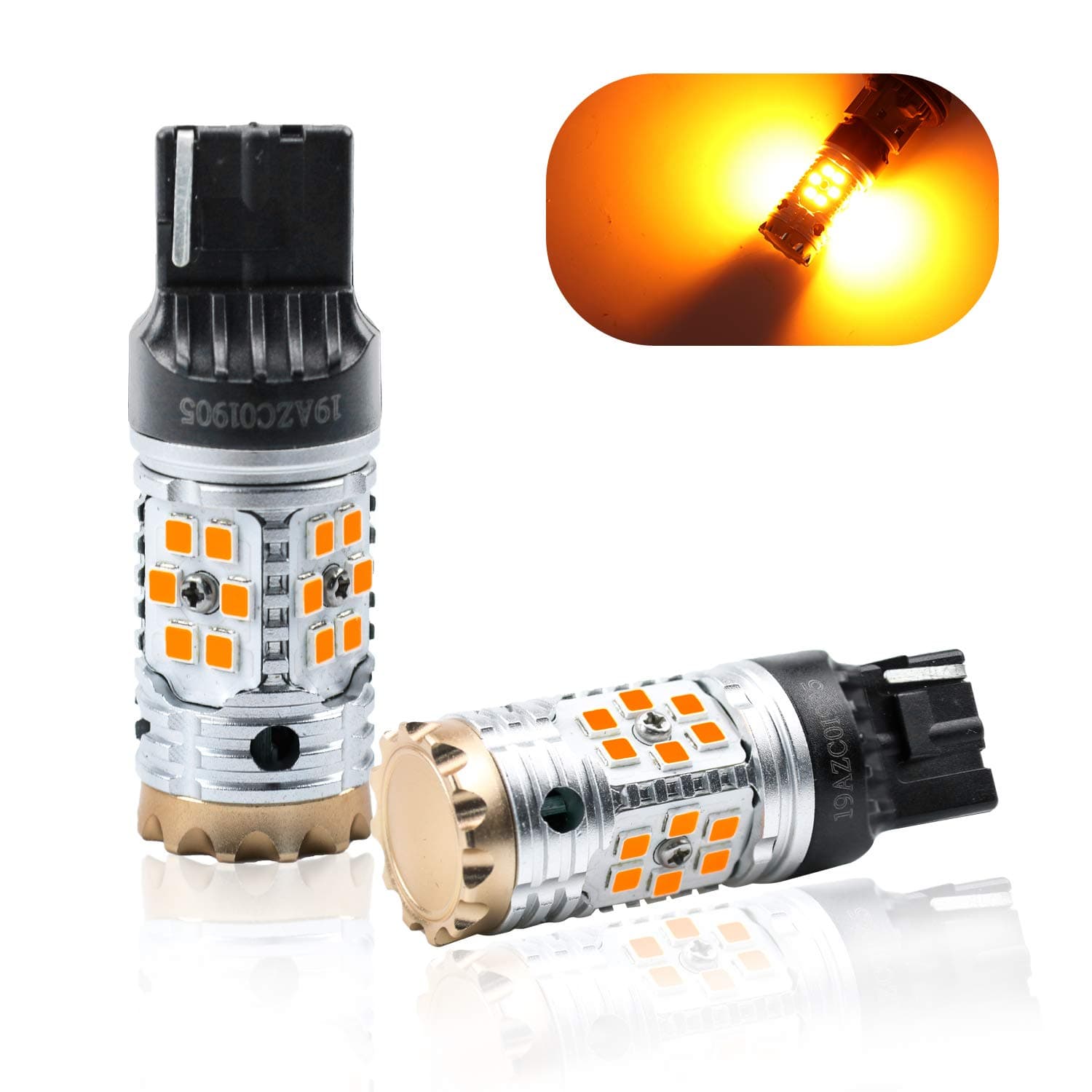 7440 W21W WY21W LED Turn Signal Light Blinker Bulbs - Error Free Canbus - Anti Hyper Flash, Amber Yellow