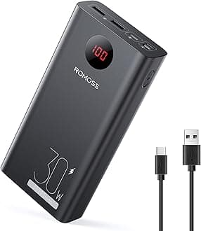 ROMOSS 30000mAh Power Bank PEA30, PD 30W USB C Two-way Fast Charging Portable Charger Battery Pack 3 Outputs & 3 Inputs Compatible for iPhone14/13/12,Tablet,MacBook Air,Surface Pro7,Samsung and more