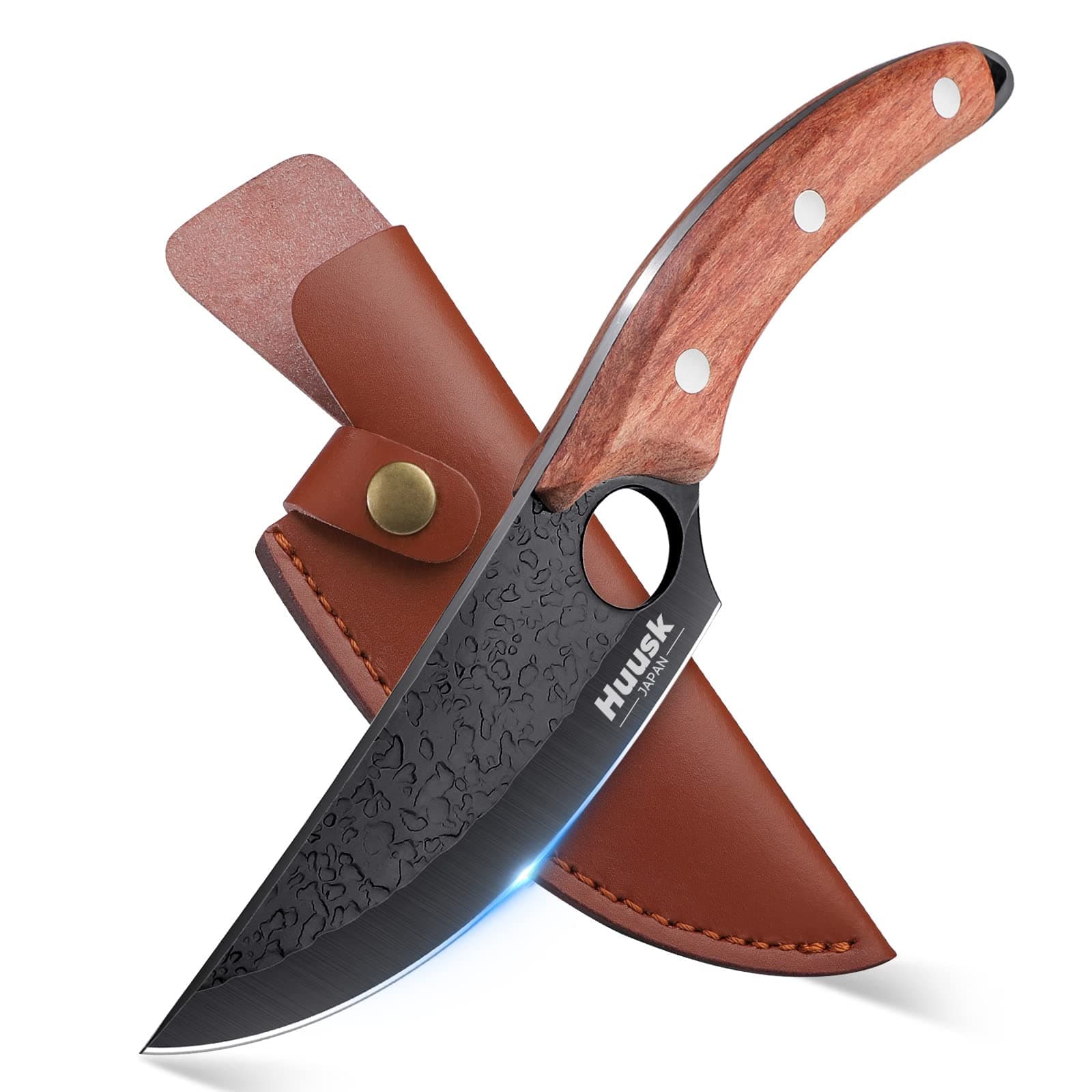 DRAGON RIOT Kitchen Boning Chef Husk Knife for Everyday Use, Camping and BBQ - Premium Black Titanium Coated Blade with Sheath & Gift Box