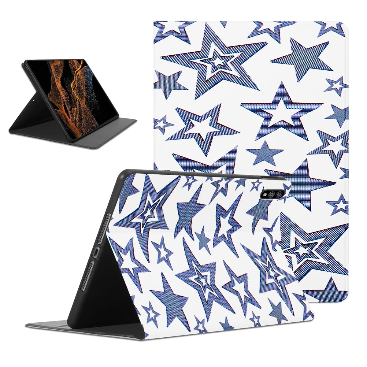 Y2K Blue Star Tablet Case for Samsung Galaxy Tab S9 11" SM-X710/X716B,Kawaii Star Pattern Cases for Kids Boys Girls,Cool Protective White Tablet Cover Flip PU Leather Stand Funda