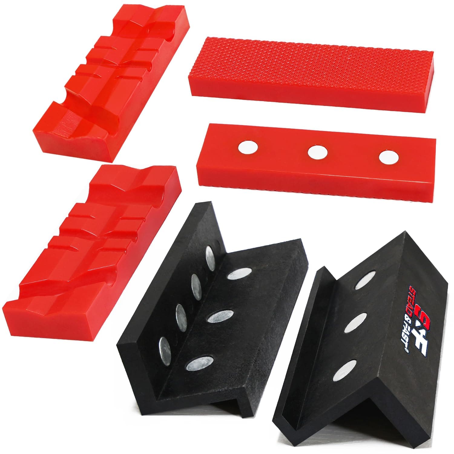 S&F STEAD & FAST 4.5" Soft Jaws for Bench Vise with Z Holder, 2 Pairs, Strongly Magnetic Vise Jaw Pads, TPU, Multi-groove and Textured Inserts, for Clamping, Woodworking, Metal, Plastics
