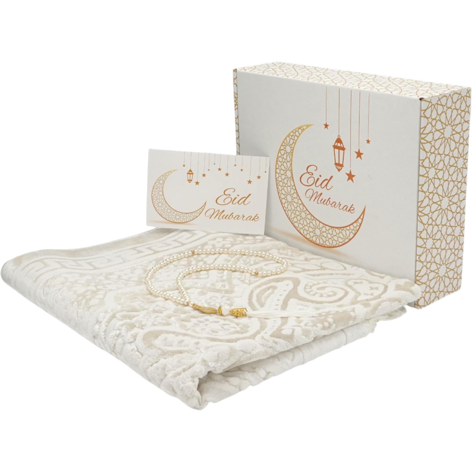 - Modefa Muslim Prayer Rug Islam - Ramadan Gifts Set with Prayer Mat & Tasbih Prayer Beads - Soft Plush Islamic Gifts for Women Muslim Gifts for Men - Luxury Velvet Gift Box Set (Paisley Vanilla White)
