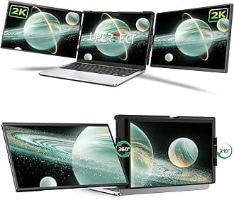 Laptop Screen Extender, 2K 14" 360° Patented Unique Swivel Hinge Triple Monitor, 2240x1400 QHD IPS Portable Dual Monitor for 13.3"-17.3'' Laptops, Plug & Play with Mac, Wins, Android