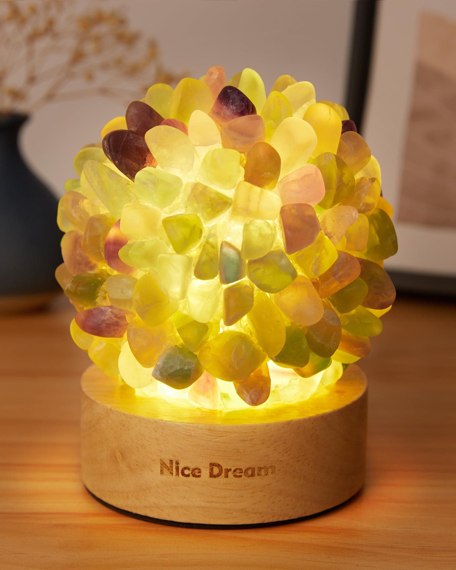 Nice Dream Rainbow Fluorite Stone Table Lamp for Anxiety, Stress Relief, Meditation, Healing Crystal Chakra Night Light, Fluorite Home Decor Lamp Gift for Thanksgiving Christmas Day