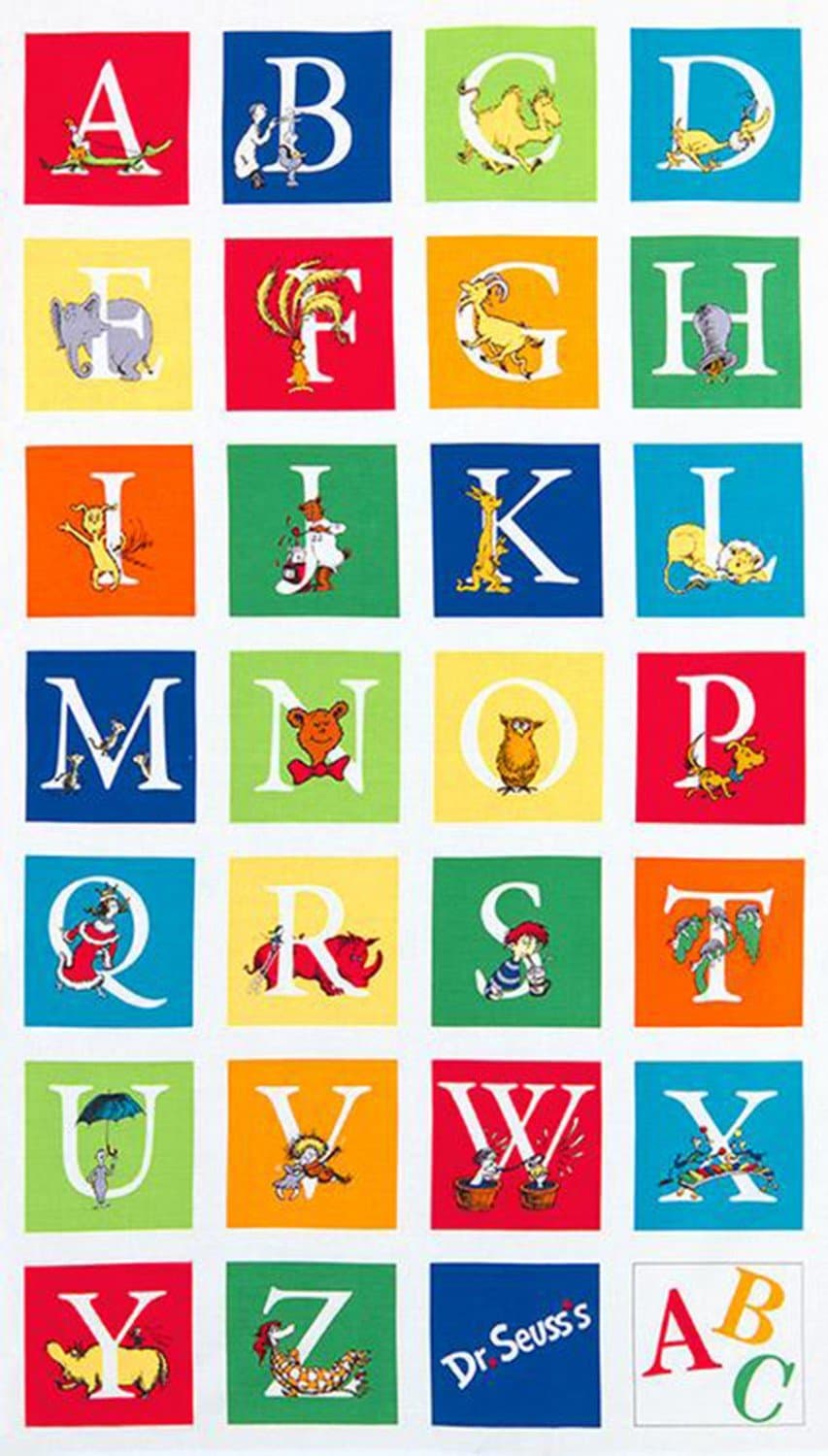 Robert Kaufman1 Panel Dr. Seuss ABC Alphabet Adventure 100% Cotton Quilt Fabric ADE-14694-267