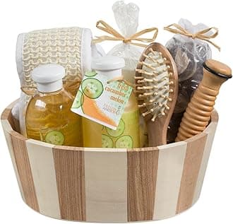Freida and Joe Bath, Body, Spa Gift Set Basket with Reflexology Kit for Women, in Cucumber Melon Fragrance, Complete Relaxation Skincare Essentials with Shea Butter Vitamin E to Nourish Skin