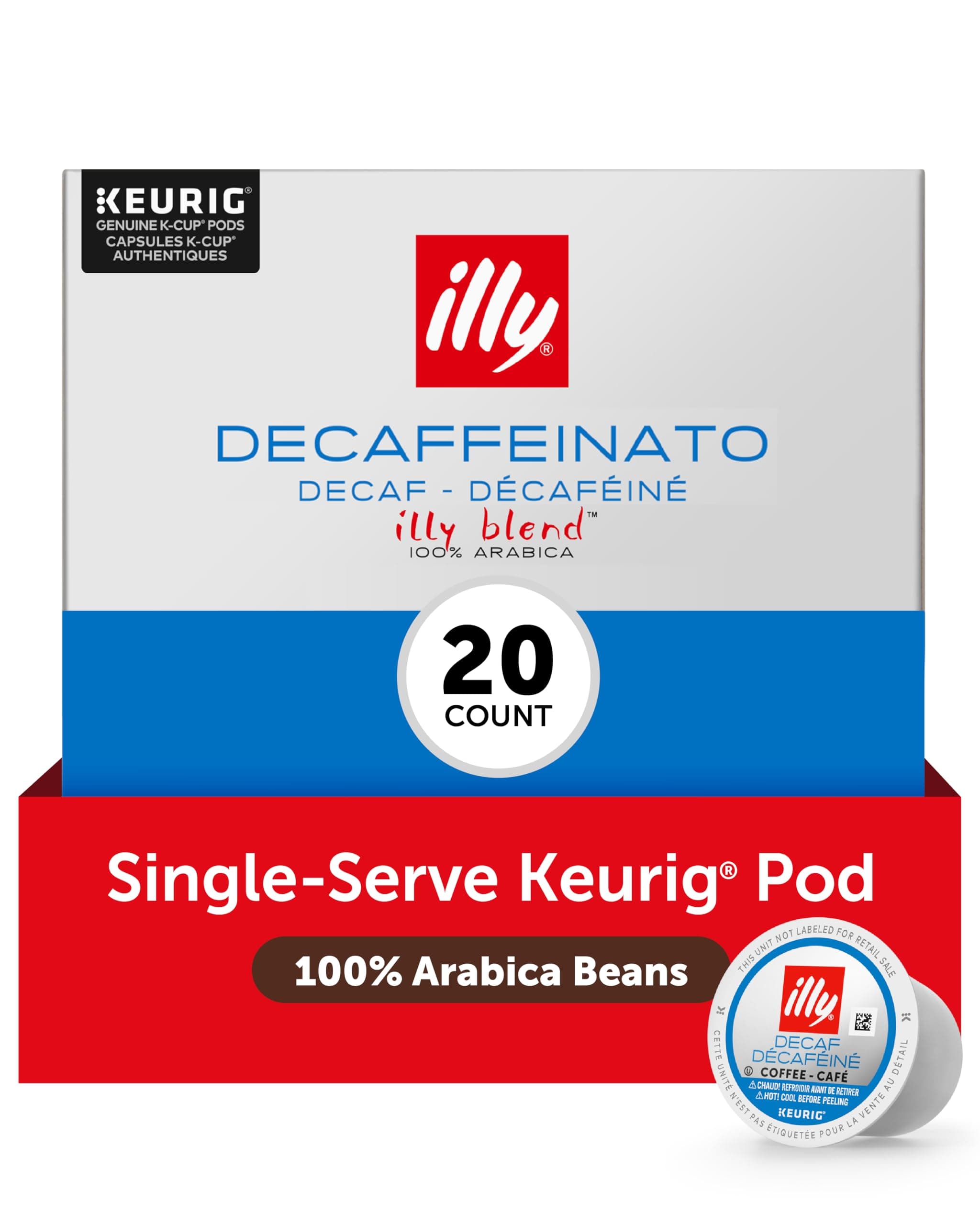 Illy Coffee K-Cups - Compatible Pods for Keurig Coffee Maker - Classico Decaffeinated Roast - Mild & Balanced, Notes of Caramel - 10 Count (Pack of 2)
