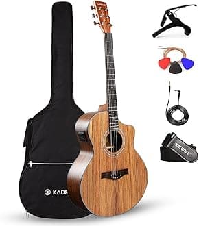 Kadence Electric Acoustic Guitar A05EQN (Zebra Wood) - Semi Acoustic Guitar, Inbuilt Tuner, Capo, Strings, Picks, Strap, Cable and Padded bag - Electro Guitars for Beginners & Professionals