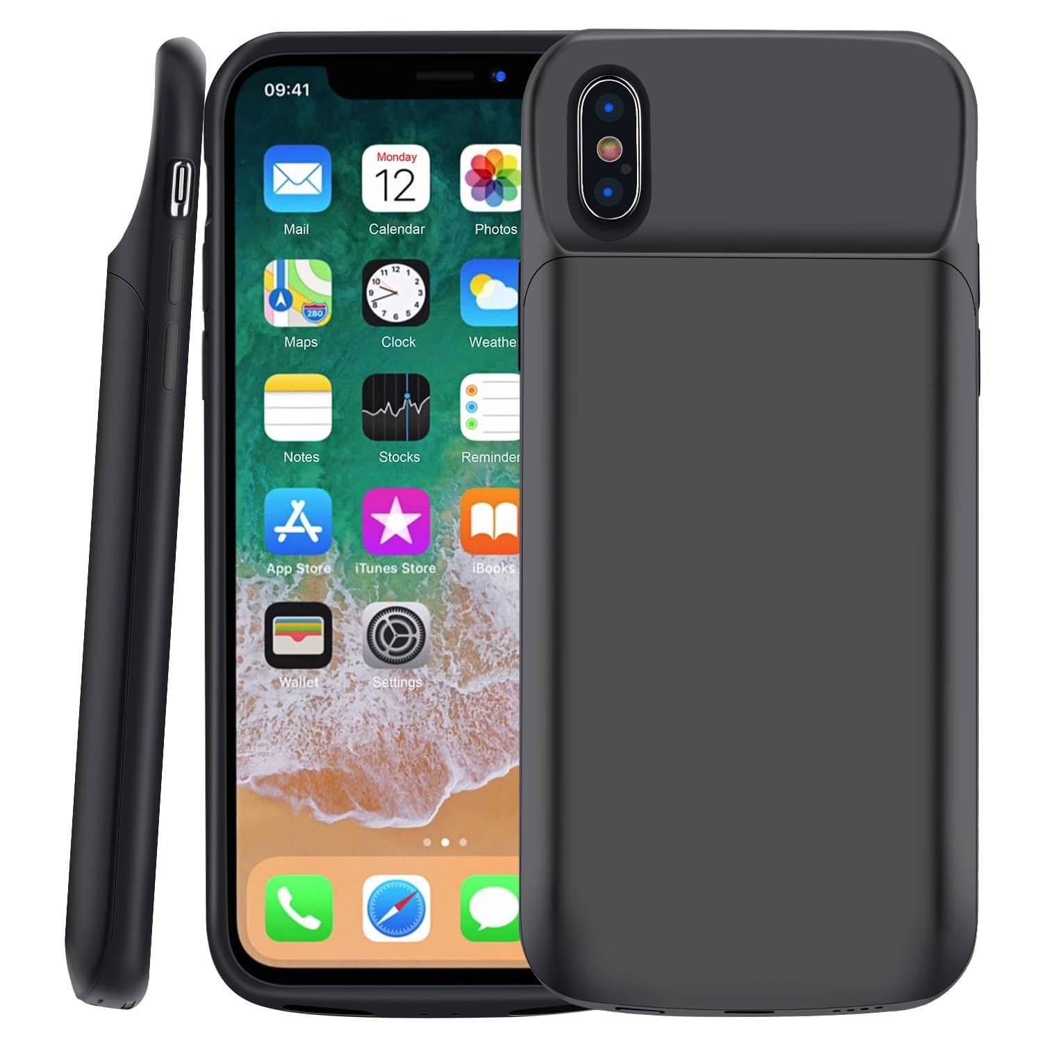 MSDJK iPhone X Battery Case, 6000mAh External Battery Charger Case Rechargeable Portable Charging Case for Apple iPhone X (5.8")-Black (IPX)