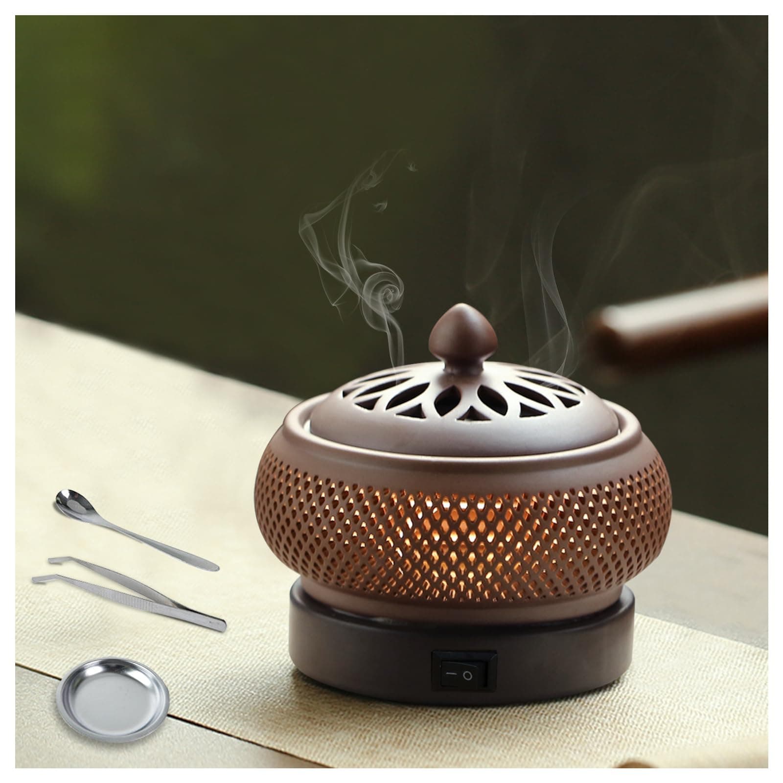 Ceramic Electric Incense Burner with LED Display, Resin Frankincense Burner, Timing Temperature Adjustment, Electronic Aroma Diffuser For Indoor Air Purification, Home Decoration, Meditation, Yoga