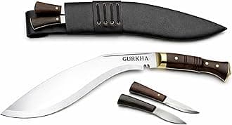 Gurkha Kukri Knife – Hand-Forged in Nepal – WW II 11" Carbon Steel Blade | Full Tang Khukuri – Heavy Duty Chopping, Survival & Bushcraft with 2 Utilities Knives & Leather Sheath