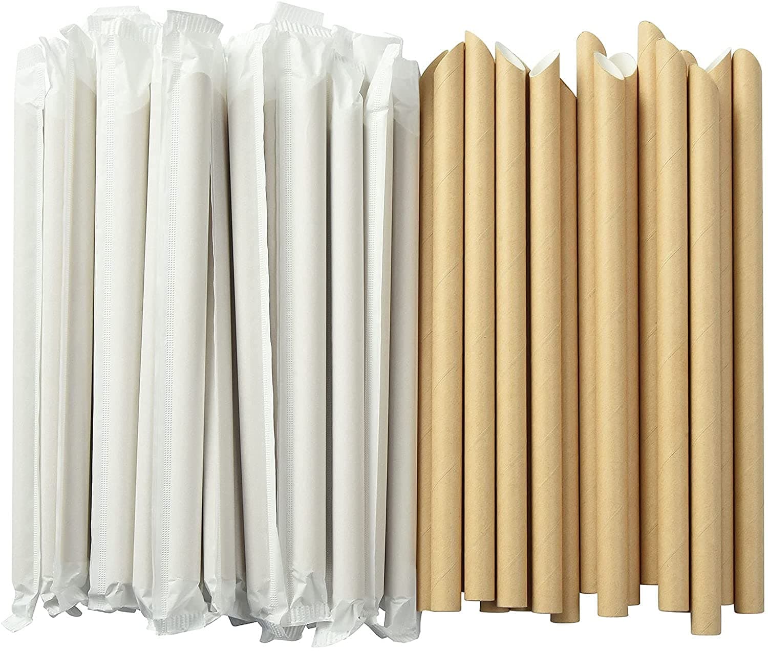 AYF 100Pcs Pointed Paper Boba Straws, Individually Wrapped, 4-Layer Heavy Duty, 12mm Biodegradable Jumbo Smoothie Straws for Bubble Tea, Tapioca Pearls