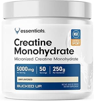 Bucked UpCreatine Monohydrate 250 Grams Micronized Powder, Essentials (50 Servings)