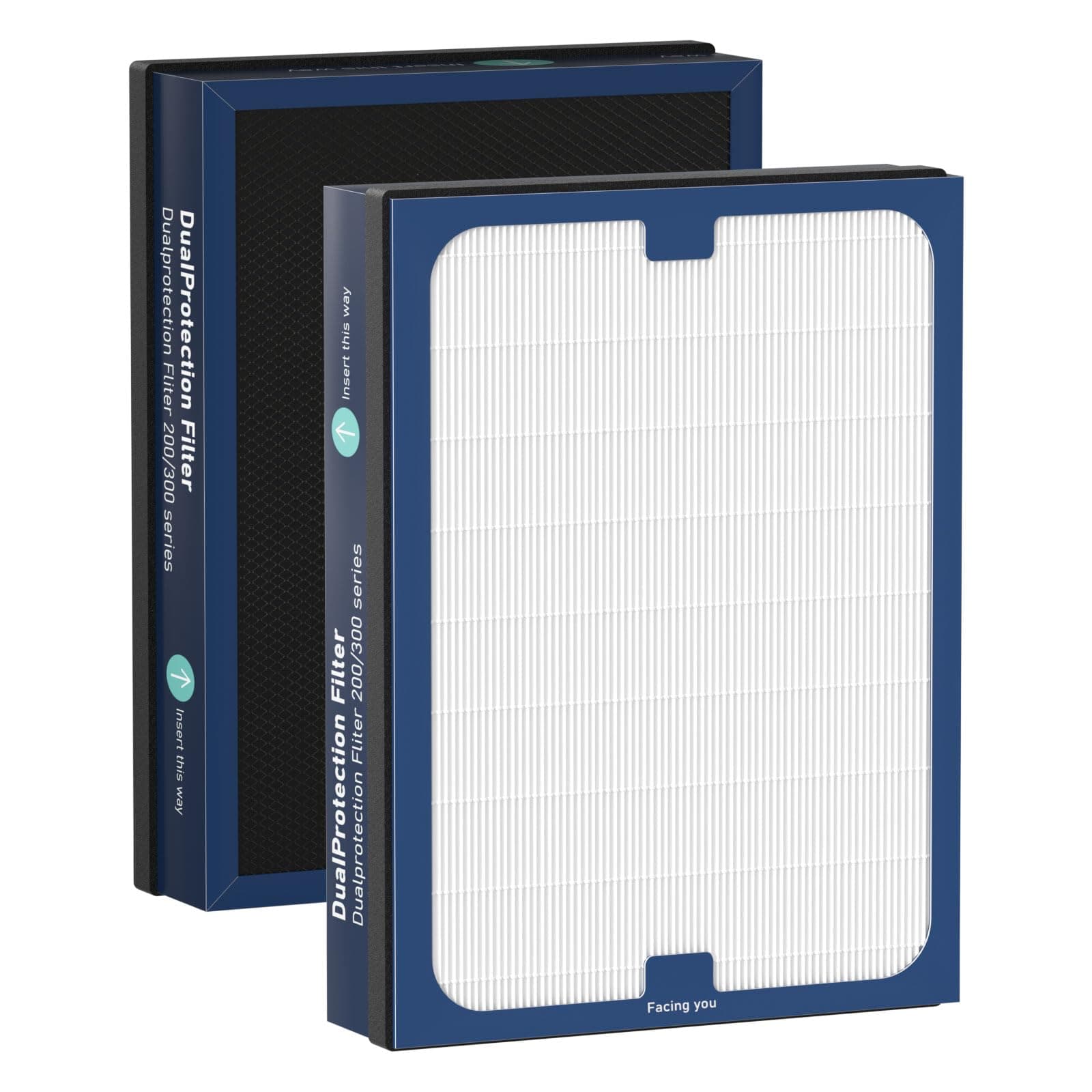 Classic 200/300 Series DualProtection Filter Replacement Compatible with Blueair 200/300 Series, for 200, 201, 203, 205, 210, 215, 250, 270, 280i, 303 Models, True HEPA with Activated Carbon, 2 Pack