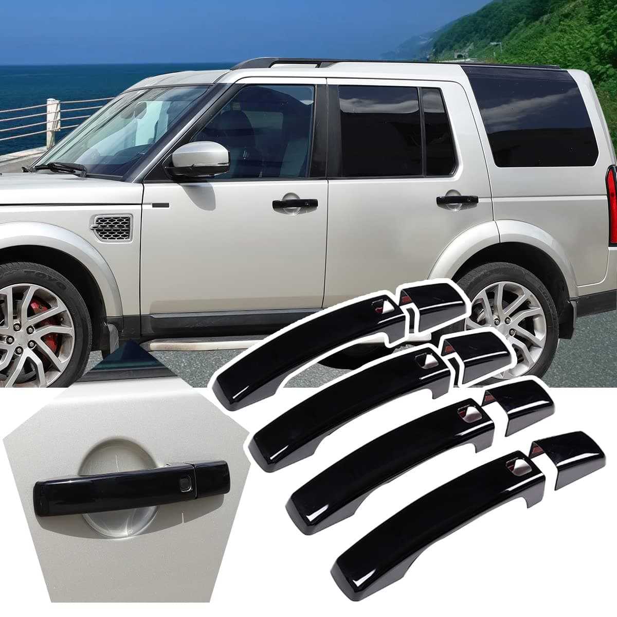 Gloss Black Door Handle Cover Trim for Land Rover Range Rover Sport 2010-2013 / Discovery 4 LR4 2009-2016 with 4 Smart Keyhole