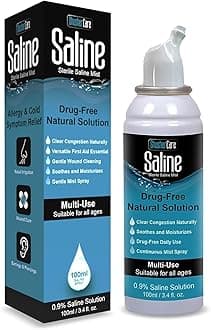 Saline Spray for Nose - Nasal Spray Saline Solution for Newborn, Baby & Adults, Salt Water Decongestant Mist for Stuffy Nose, Travel Friendly, Natural, 0.9% Saline - 100 ml (3.4 fl oz)