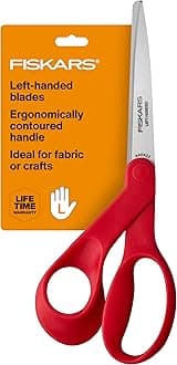 Left-Handed Scissors, Precision Cutting for Craft Fabric Paper, Ergonomic Comfort Grip, Stainless Steel, 8", Red