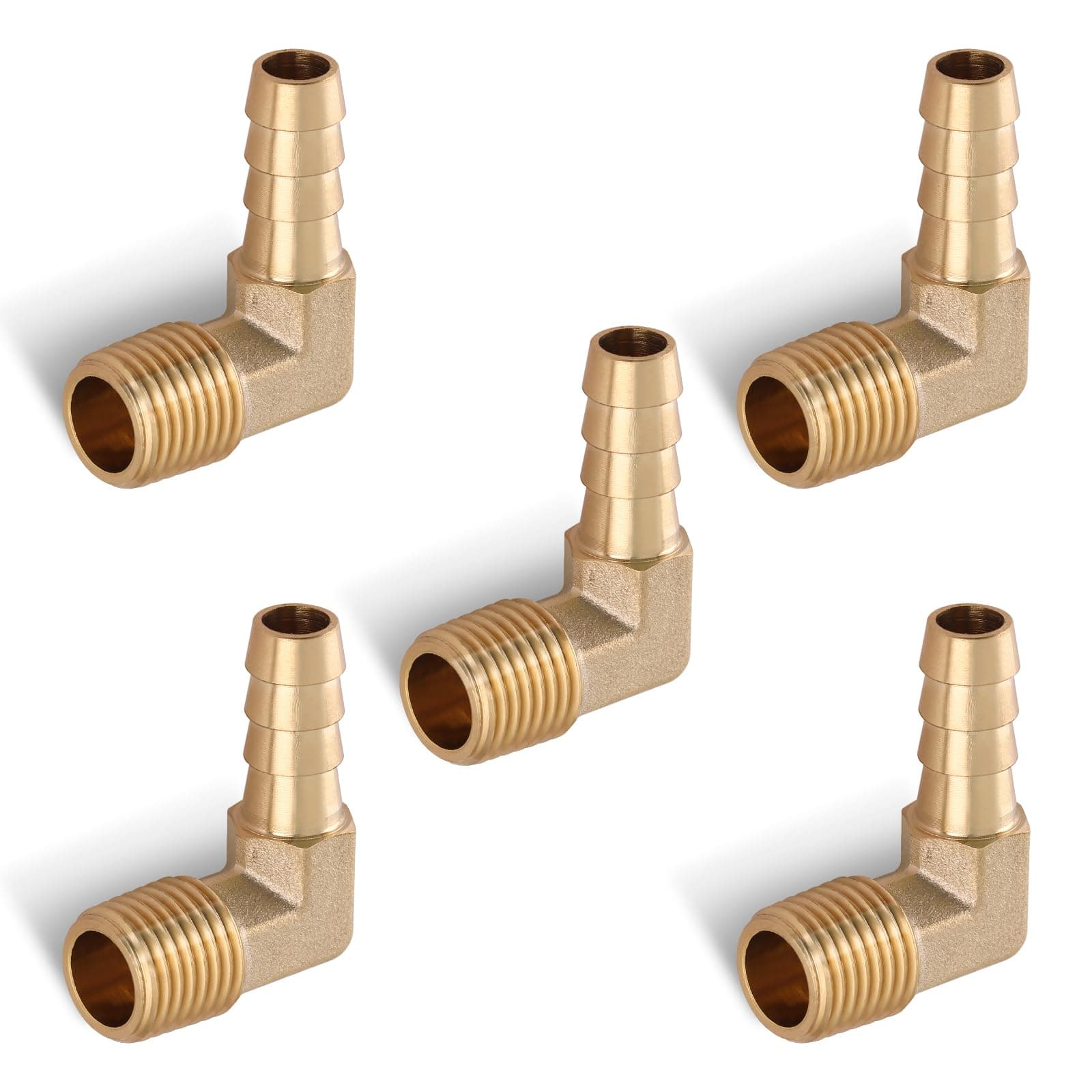Boeray 5pcs 90 Degree Elbow Brass Hose Barb Fitting -5/16" Barb to 1/4" Male NPT Adapter
