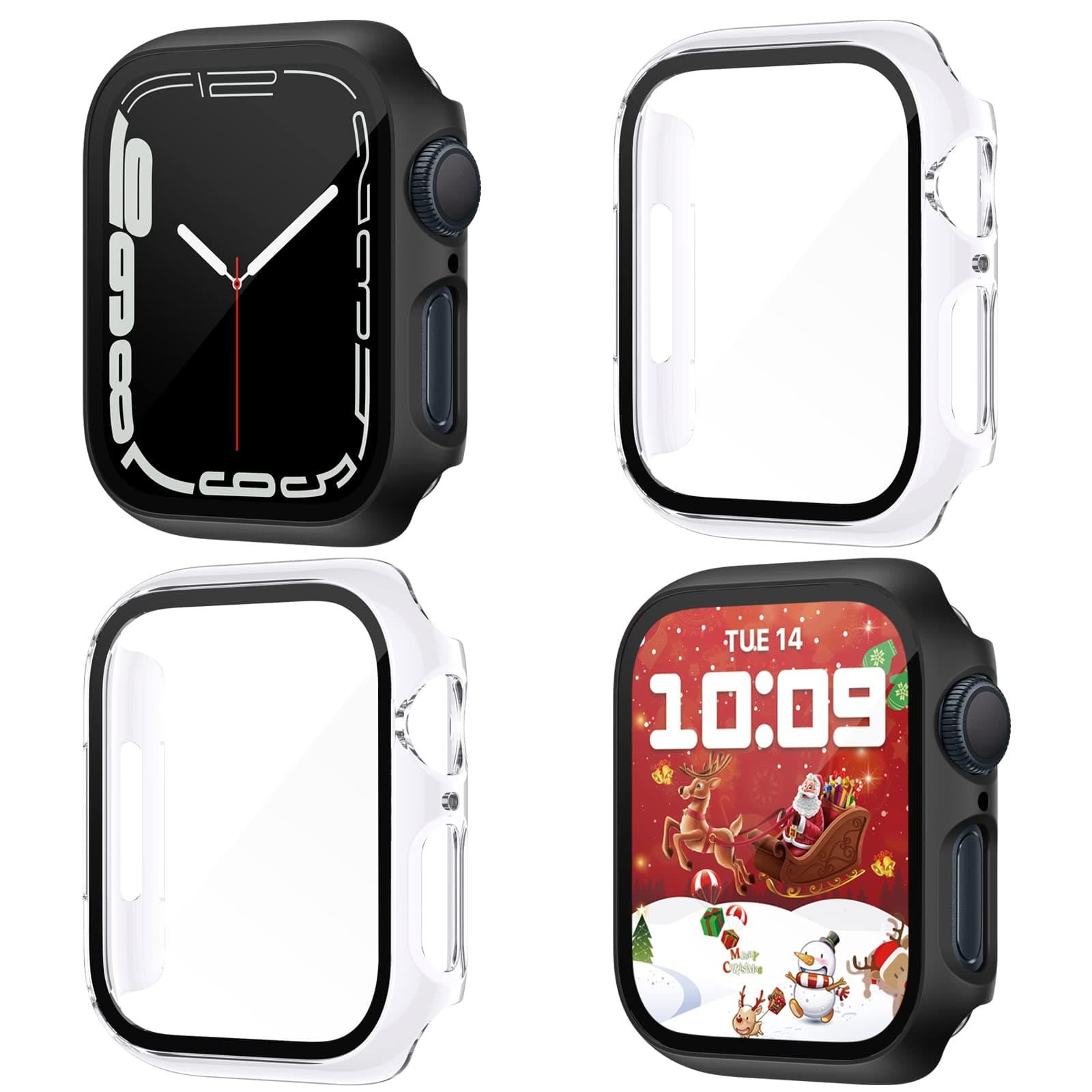 NANW [4-Pack] Hard PC Case with Tempered Glass Screen Protector Compatible with Apple Watch Series 7 45mm, All Around Coverage Protective Bumpers Cover for Series 7 45mm Smartwatch