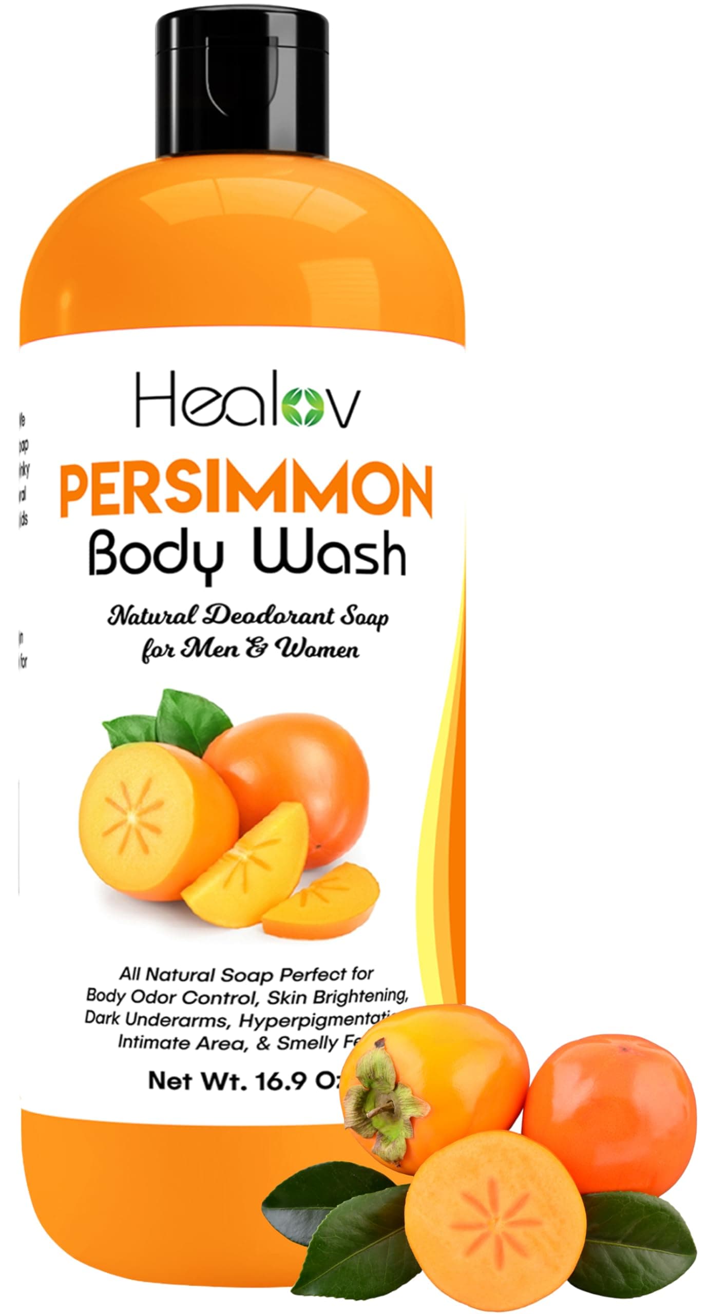 Persimmon Body Wash for Body Odor Control – Purifying Deodorizing Soap for Eliminating Odor – Underarms, Intimate Inner Thigh, Bikini Area, Smelly Feet – Natural Deodorant Soap, Kids Safe