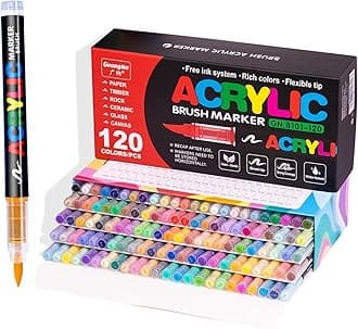 Guangna Acrylic Paint Markers,120 Colors with Direct-Liquid Ink Control System, Professional-Grade Paint Pen for Rock Painting, Canvas, Glass, Plastic, Fabric & Creative Crafts
