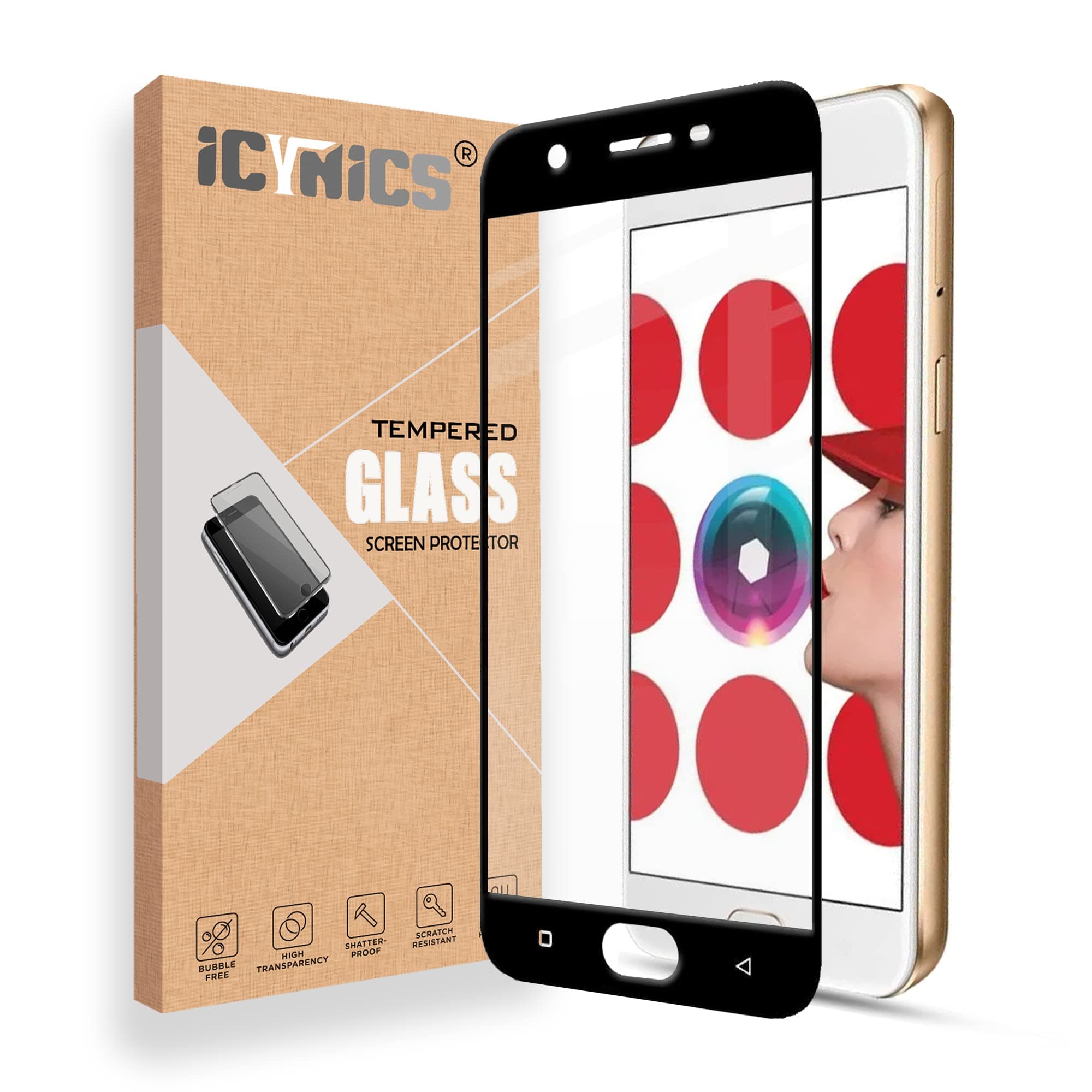 ICYNICS 11D Tempered Glass for Oppo A57 2016 HD Clear, Bubble-Free, Scratch Resistant with Edge to Edge Full Screen Coverage & Easy Installation (Black, Pack of 1)