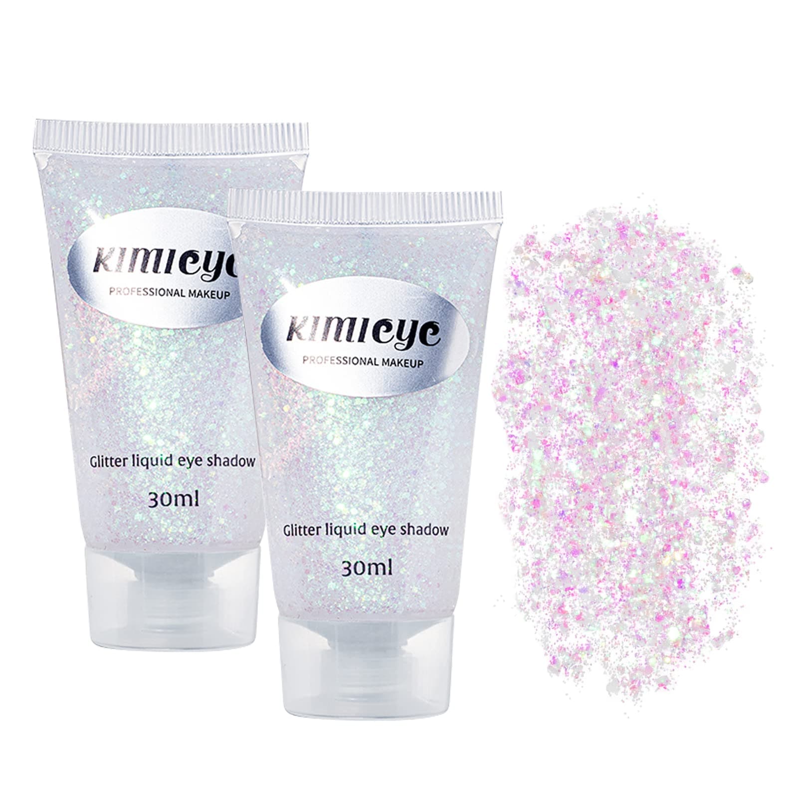 Body Glitter Makeup Set, 2Pcs Mermaid Sequins Face Glitter Gel Makeup for Body, Hair, Face, Nail, Eyeshadow, Long Lasting Waterproof Liquid Glitter Gel Total 10 Colors Available (#1 White, 2PCS)