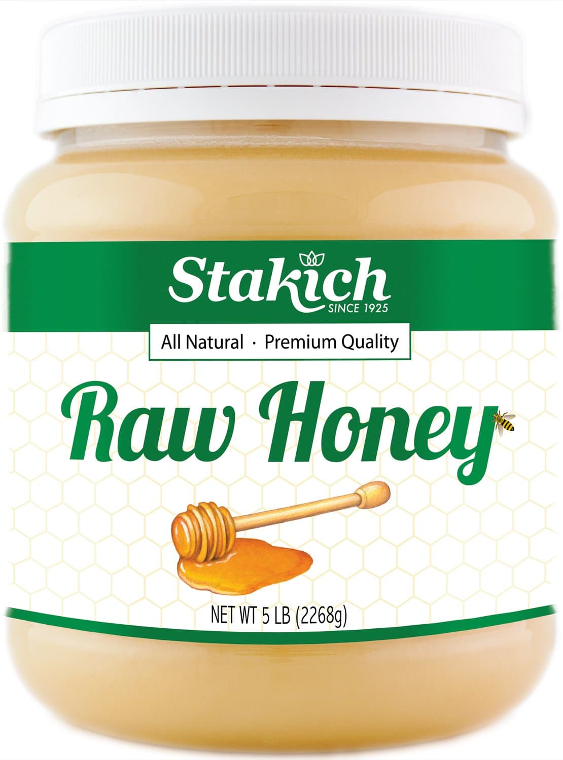 Stakich Raw Honey - Pure, Unprocessed, Unheated, Kosher - 5 Pound (80 Ounce)