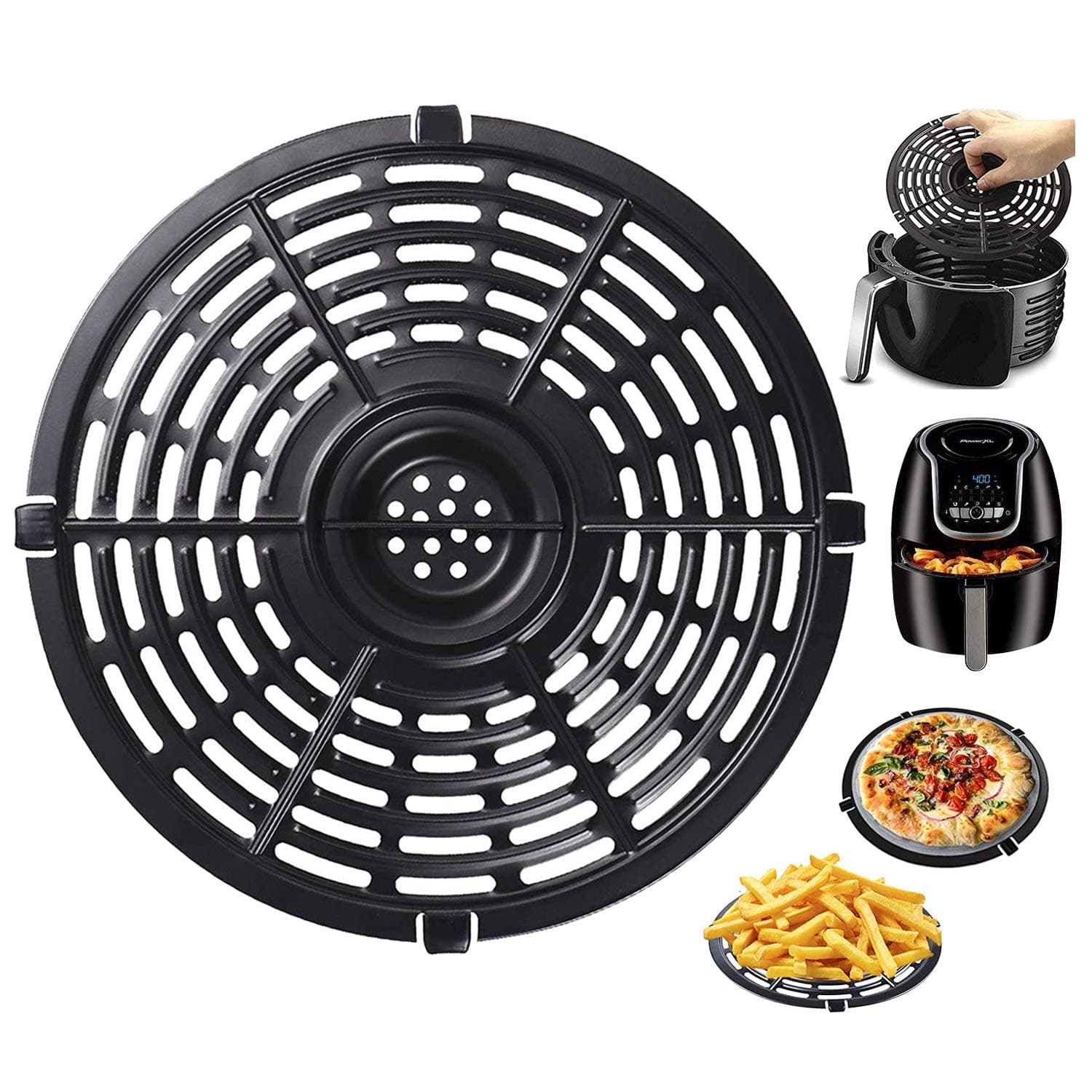 Air Fryer Replacement Grill Pan For Power Dash Chefman 5QT Air Fryers Crisper Plate,Air fryer Grill Plate,Non-Stick Fry Coating Pan,Dishwasher Safe (8.46in/5QT）