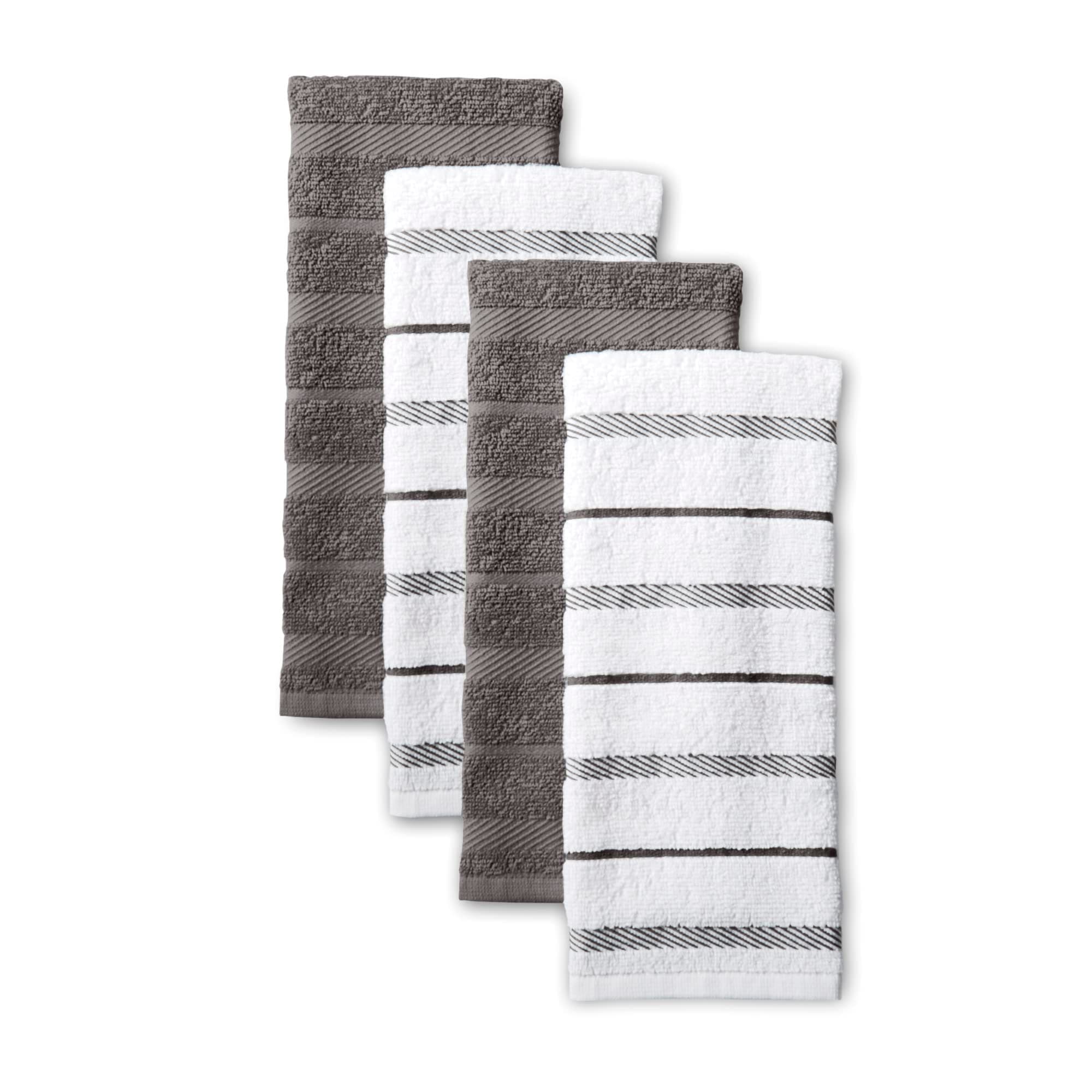 Albany Kitchen Towel 4-Pack Set, Charcoal Grey/White, 16"x26"